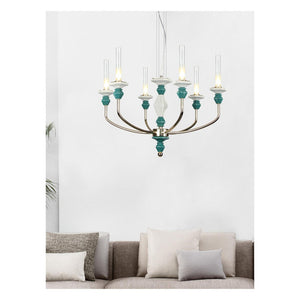 JS-GL-9470-6 - French Gold Metal & Glass & Ceramic Candle Arm Chandelier