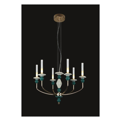 JS-GL-9470-6 - French Gold Metal & Glass & Ceramic Candle Arm Chandelier