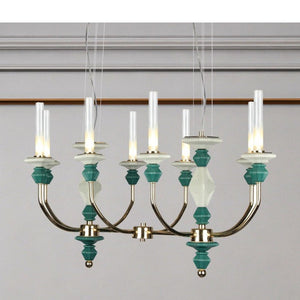 JS-GL-9470-8B - French Gold Metal & Glass & Ceramic Candle Arm Chandelier