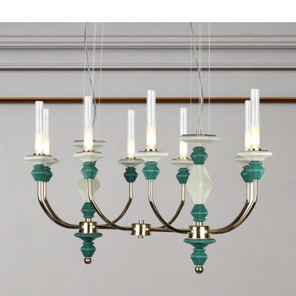 JS-GL-9470-8B - French Gold Metal & Glass & Ceramic Candle Arm Chandelier