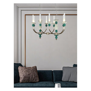JS-GL-9470-8B - French Gold Metal & Glass & Ceramic Candle Arm Chandelier