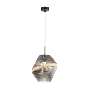 JS-GL-9474-1A - Black Metal & Rope Glass Hanging Light
