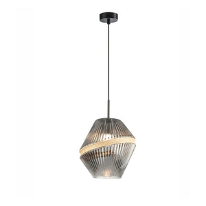 JS-GL-9474-1A - Black Metal & Rope Glass Hanging Light