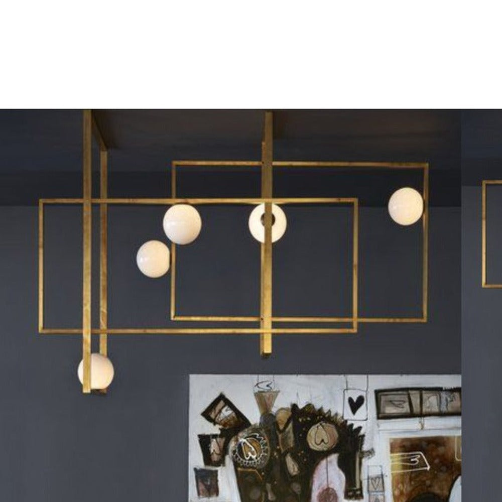 JS-GL-9508-5C - Antique Brass Metal & Glass Brass ceiling light