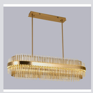 JS-GL-9527 - Antique Brass Metal & Glass Rectangular Chandelier