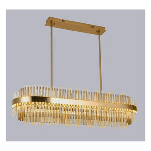 JS-GL-9527 - Antique Brass Metal & Glass Rectangular Chandelier