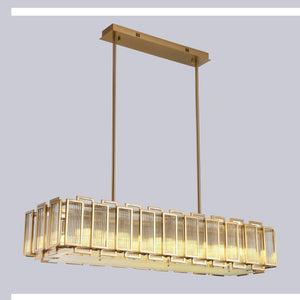 JS-GL-9566 - Antique Brass Metal & Glass Rectangular Chandelier