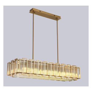 JS-GL-9566 - Antique Brass Metal & Glass Rectangular Chandelier