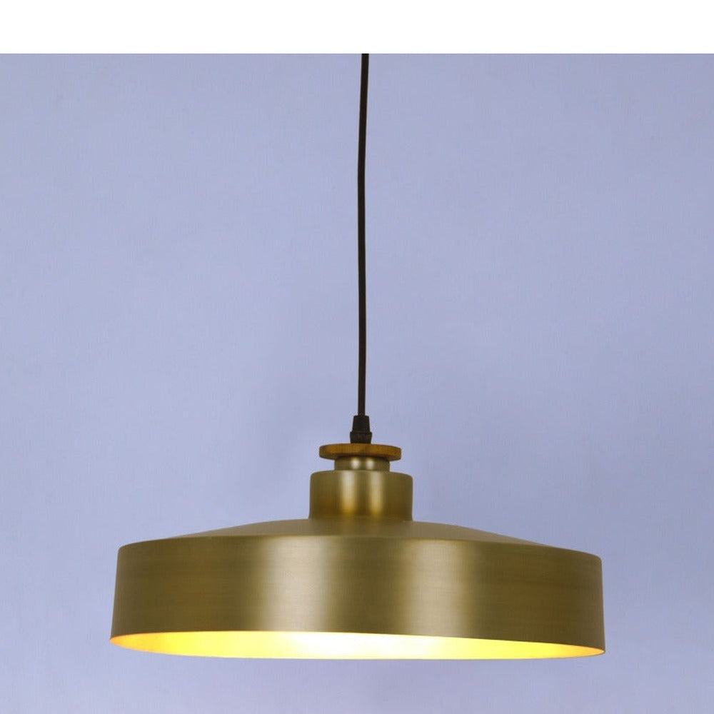JS-GL-9717-L - Matt Brushed Brass & Gold Metal & Wood Modern Hanging Light