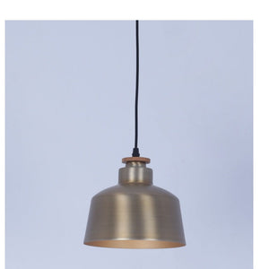 JS-GL-9717-M - Matt Brushed Brass & Gold Metal & Wood Modern Hanging Light