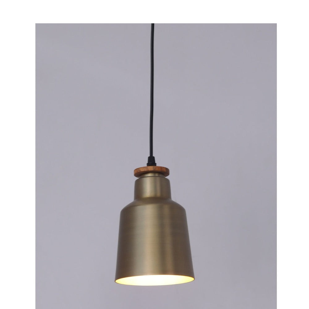 JS-GL-9717-S - Matt Brushed Brass & Gold Metal & Wood Modern Hanging Light