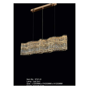 JS-GL-9741-H - French Gold Metal & Crystals Rectangular Chandelier