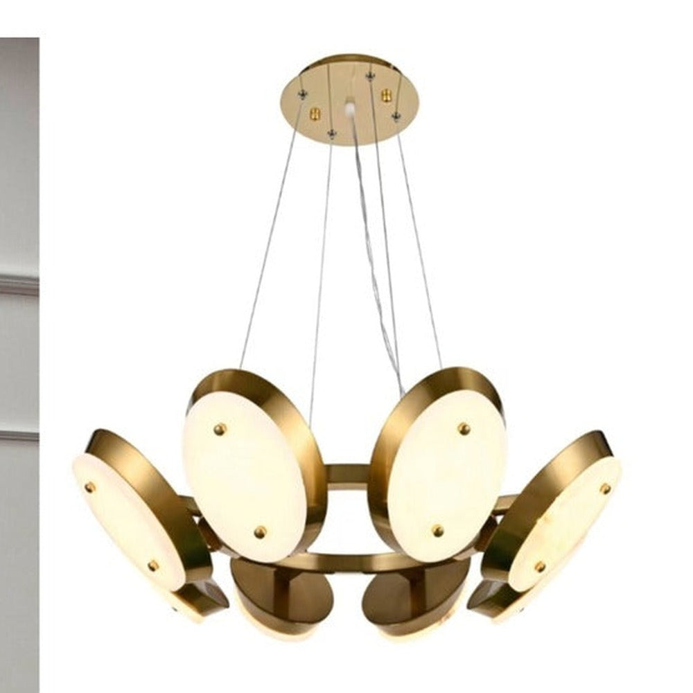 JS-GL-9790-600 - Antique Brass Metal & Onyx Marble Led Chandelier