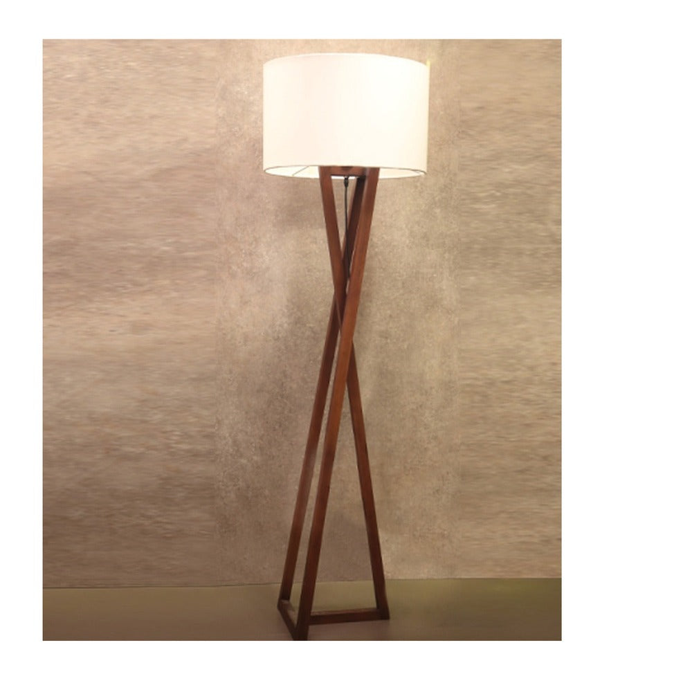 JS-GL-CP031 - BROWN WOOD & FABRIC Tripod Floor Lamp