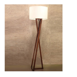 JS-GL-CP031 - BROWN WOOD & FABRIC Tripod Floor Lamp