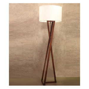 JS-GL-CP031 - BROWN WOOD & FABRIC Tripod Floor Lamp