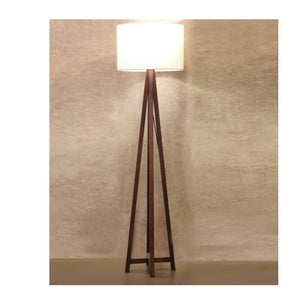 JS-GL-CP033 - BROWN WOOD & FABRIC Tripod Floor Lamp