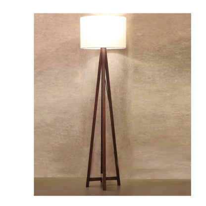 JS-GL-CP033 - BROWN WOOD & FABRIC Tripod Floor Lamp