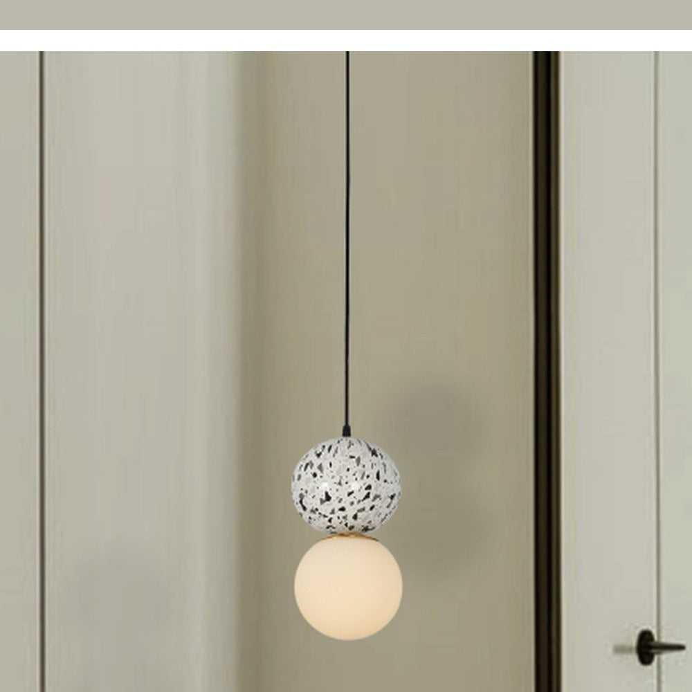 JS-GL-FD1630-TR (A) - ANTIQUE BRASS & TERRAZZO METAL Glass Hanging Light