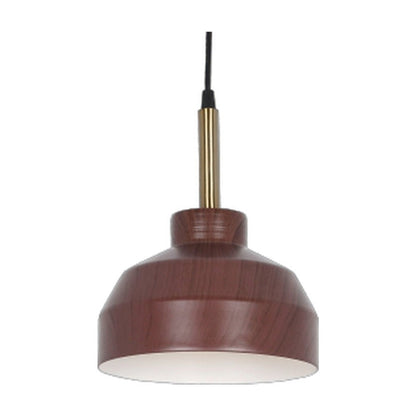 JS-GL-FY046-DW - DARK WOOD & ANTIQUE BRASS & WHITE Metal Hanging Light