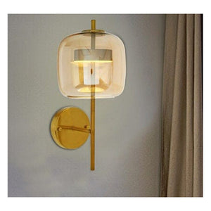 JS-GL-G304-W - ANTIQUE BRASS METAL & AMBER GLASS Modern Wall Light