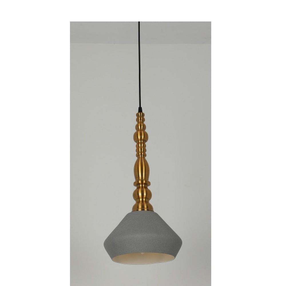 JS-GL-GEH 21-1 GRY - Antique Brass & White Metal & Cement Grey Concrete Hanging Light