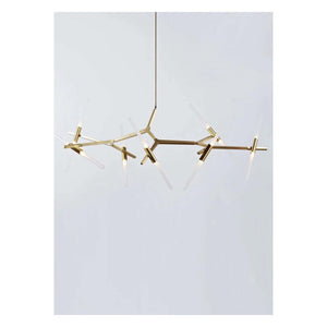 JS-GL-LD141-14 - Antique Brass Metal & Glass Rectangular Chandelier
