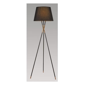 JS-GL-LM4250 - BLACK & MATT GOLD METAL & FABRIC SHADE Tripod Floor Lamp