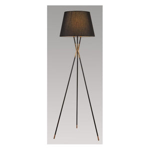 JS-GL-LM4250 - BLACK & MATT GOLD METAL & FABRIC SHADE Tripod Floor Lamp