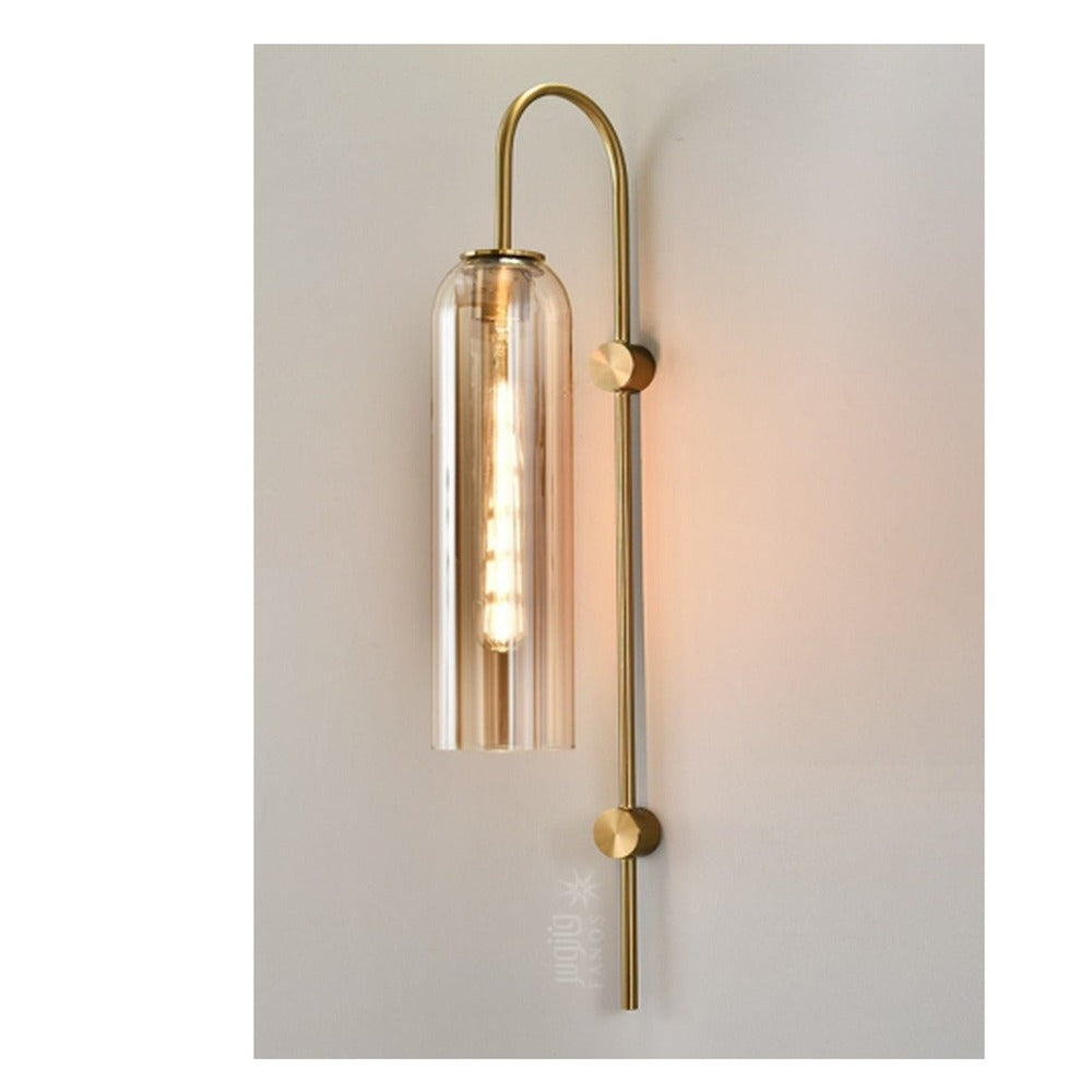 JS-GL-LN 9525-AM - ANTIQUE BRASS METAL Glass Wall Light