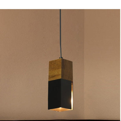 JS-GL-M454S-BK - BLACK & BROWN WOOD Metal Hanging Light