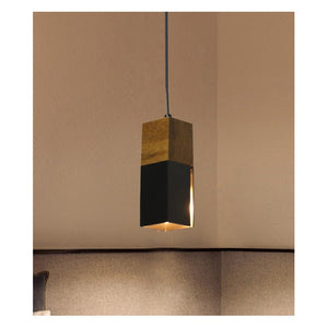 JS-GL-M454S-BK - BLACK & BROWN WOOD Metal Hanging Light