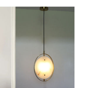 JS-GL-MB027-H - Antique Brass Metal & Onyx Marble Hanging Light