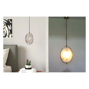 JS-GL-MB027-H - Antique Brass Metal & Onyx Marble Hanging Light