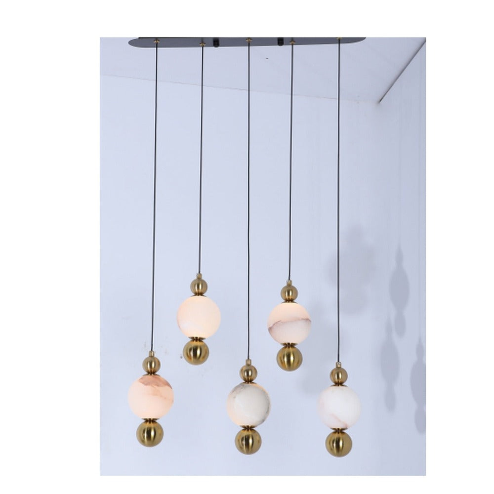 JS-GL-MB100X5 - ANTIQUE BRASS METAL & ONYX MARBLE Hanging Light