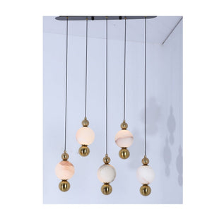 JS-GL-MB100X5 - ANTIQUE BRASS METAL & ONYX MARBLE Hanging Light