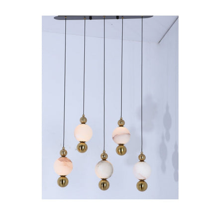 JS-GL-MB100X5 - ANTIQUE BRASS METAL & ONYX MARBLE Hanging Light