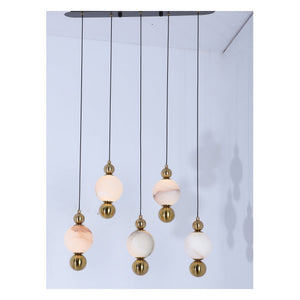 JS-GL-MB100X5 - ANTIQUE BRASS METAL & ONYX MARBLE Hanging Light