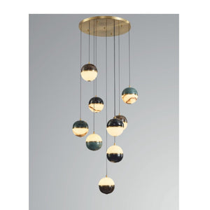 JS-GL-MB150-9H - Antique Brass Metal & Onyx Marble Marbel Chandelier
