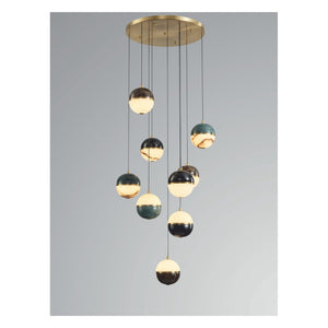 JS-GL-MB150-9H - Antique Brass Metal & Onyx Marble Marbel Chandelier