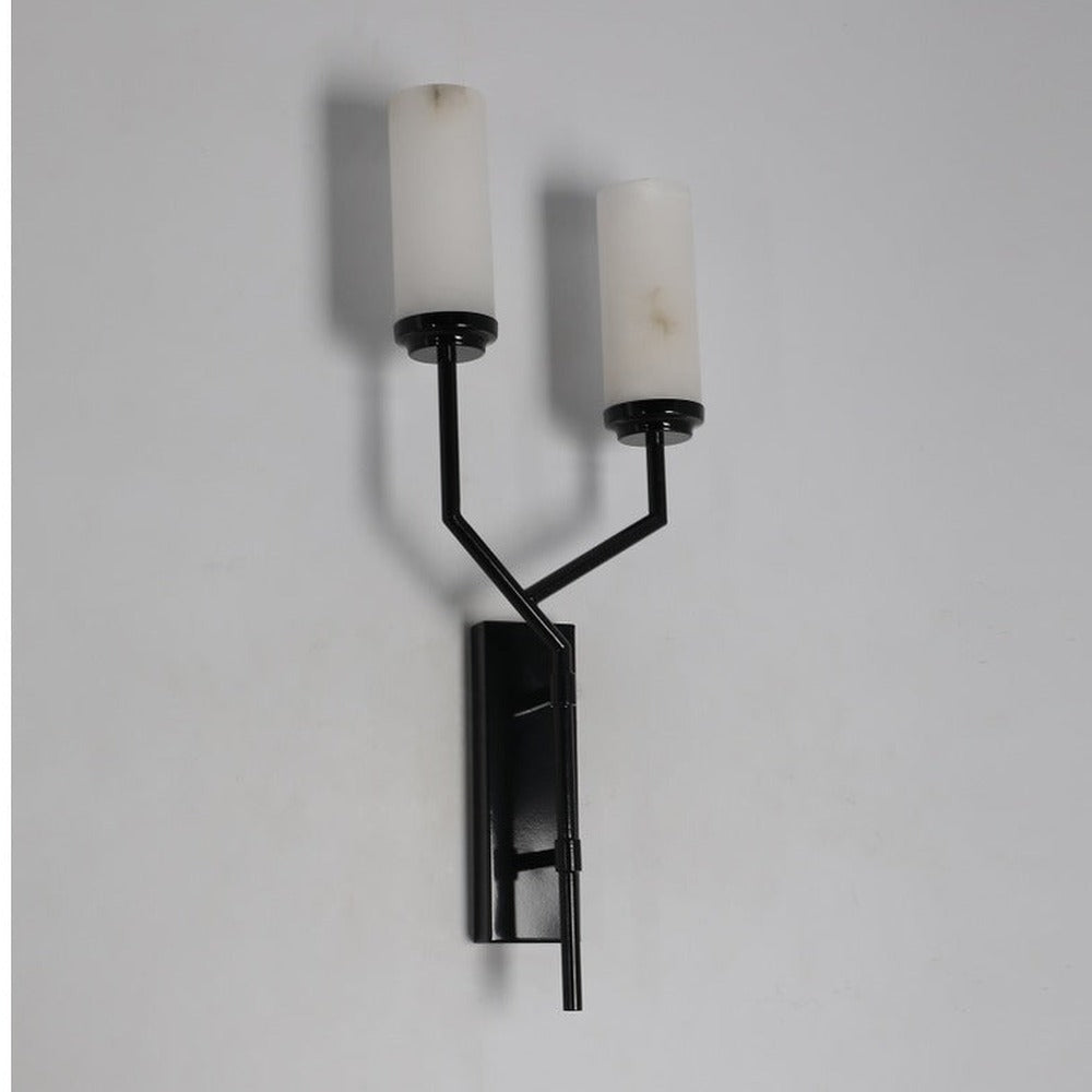 JS-GL-MB2WBK - Black Metal & Onyx Marble Wall Light