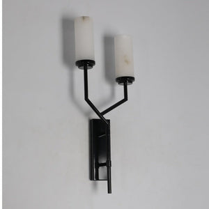 JS-GL-MB2WBK - Black Metal & Onyx Marble Wall Light