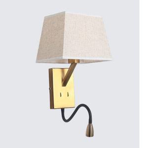 JS-GL-MB5218 - BRUSHED GOLD & BLACK METAL & FABRIC SHADE Flexible Gooseneck Wall Light