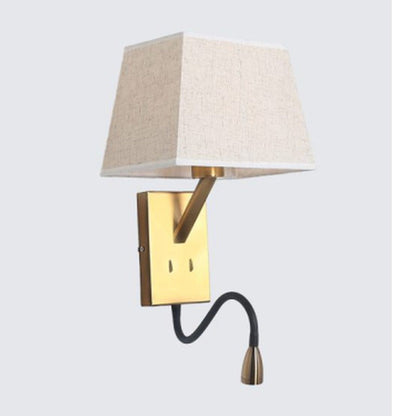 JS-GL-MB5218 - BRUSHED GOLD & BLACK METAL & FABRIC SHADE Flexible Gooseneck Wall Light