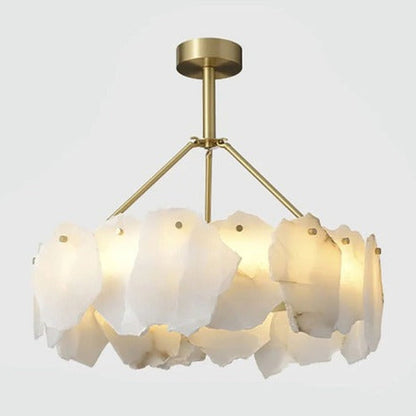 JS-GL-MB600-H - Antique Brass Metal & Onyx Marble Led Chandelier