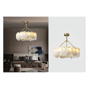 JS-GL-MB600-H - Antique Brass Metal & Onyx Marble Led Chandelier
