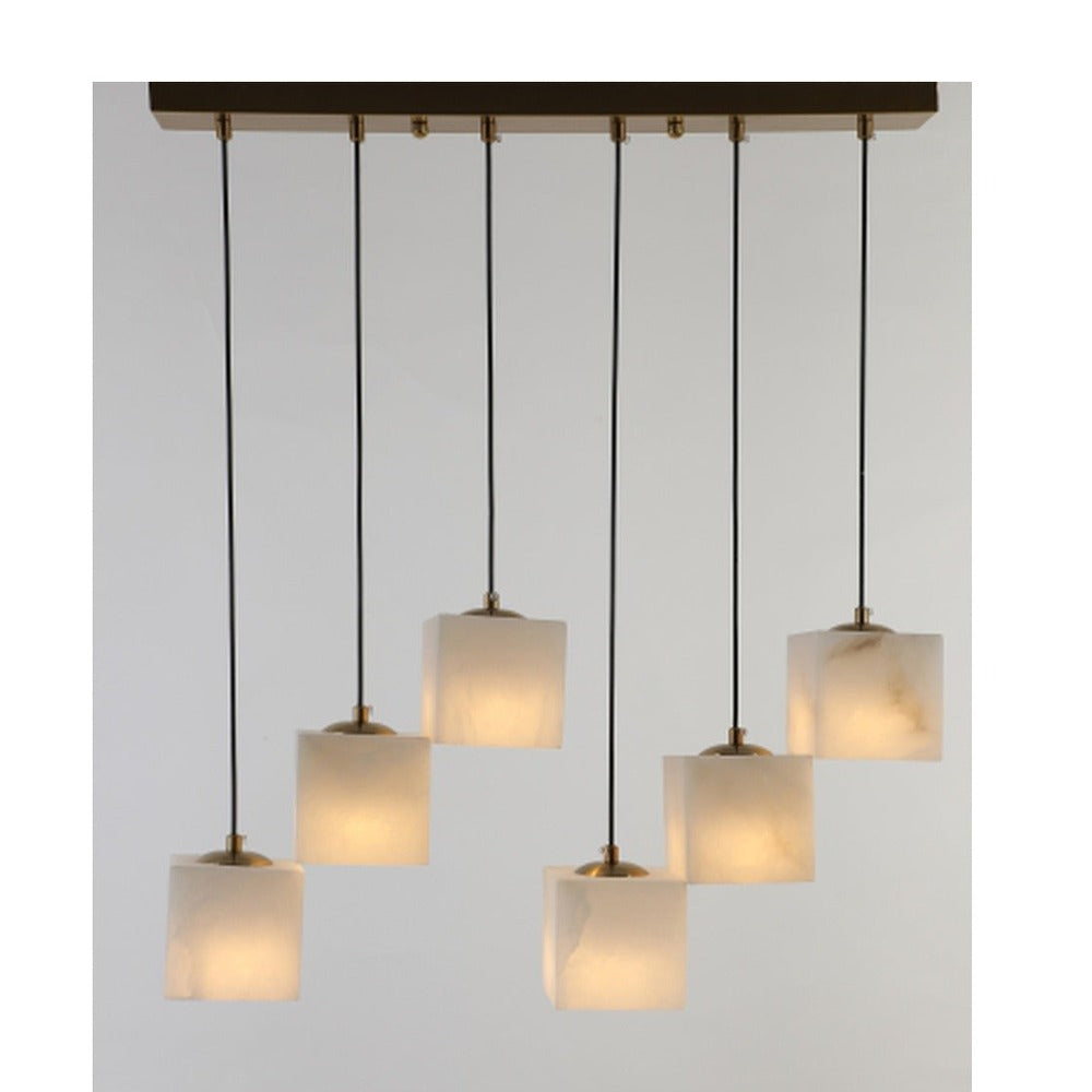 JS-GL-MB6H-SQ - ANTIQUE BRASS METAL & ONYX MARBLE Hanging Light