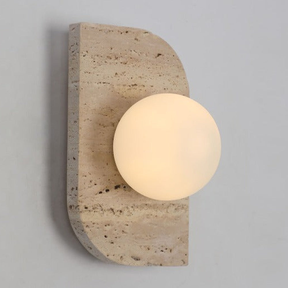 JS-GL-MBD-1W - Cream Travertino & Glass Marble Wall Light