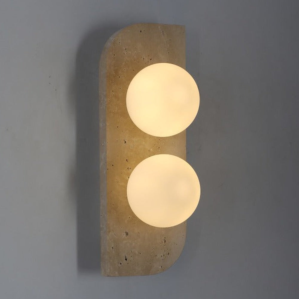 JS-GL-MBD-2W - Cream Travertino & Glass Marble Wall Light