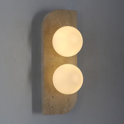 JS-GL-MBD-2W - Cream Travertino & Glass Marble Wall Light